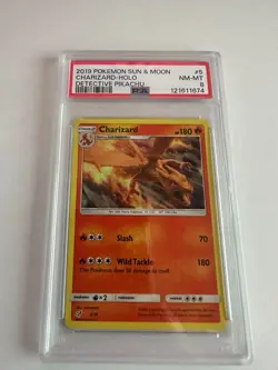 2019 Pokemon Sun and Moon Charizard 5/18 Detective Pikachu Holo PSA 8 - Image 1