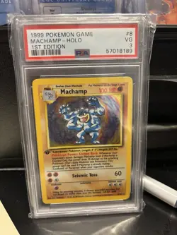 1999 Pokemon Base Set Holo 1st Edition Machamp 8/102 PSA 3 - Image 1