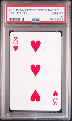 2013 POKEMON CENTER TOKYO BAY PLAYING CARDS 3 OF HEARTS PSA 10 - Image 1
