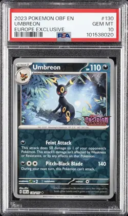 2023 POKEMON OBF EN-OBSIDIAN FLAMES EUROPE EXCLUSIVE #130 UMBREON PSA 10 - Image 1