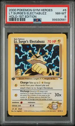 2000 POKEMON GYM HEROES HOLO-1ST EDITION #6 LT. SURGE'S ELECTABUZZ PSA 8 - Image 1