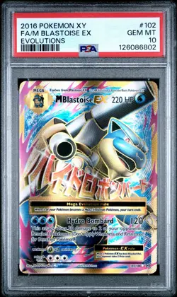 2016 POKEMON XY EVOLUTIONS #102 FULL ART/M BLASTOISE EX PSA 10 - Image 1