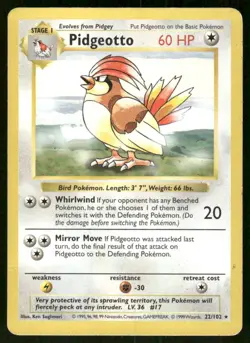 Pokemon Tcg Pidgeotto [Shadowless] #22 Pokemon Base Set LP - Image 1