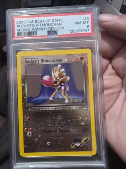 Pokemon PSA 8 Rocket's Hitmonchan Reverse Holo Best of Game Winner Promo W/Swirl - Image 1