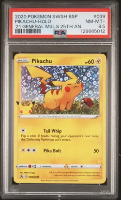 2020 POKEMON SWSH GENERAL MILLS 25TH ANNIVERSARYPIKACHU-HOLO PSA 8.5 - Image 1
