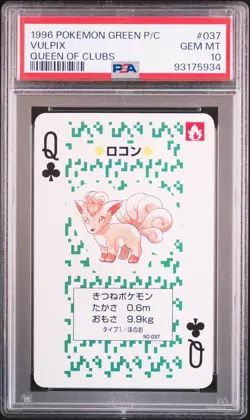 1996 POKEMON GREEN VERSION PLAYING CARDS QUEEN OF CLUBS #037 VULPIX PSA 10 - Image 1