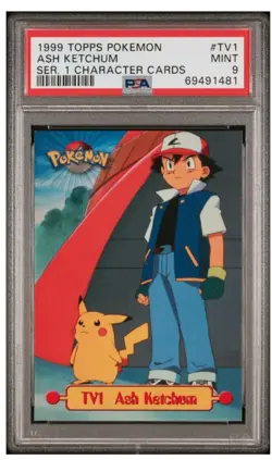 PSA 9 1999 TOPPS POKEMON SERIES 1 CHARACTER CARDS ASH KETCHUM - Image 1