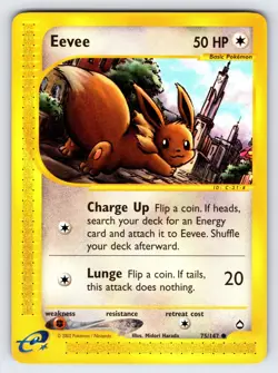 Eevee 75/147 2002 Aquapolis Pokemon Card TCG Vintage WOTC Nintendo Common - Nm - Image 1