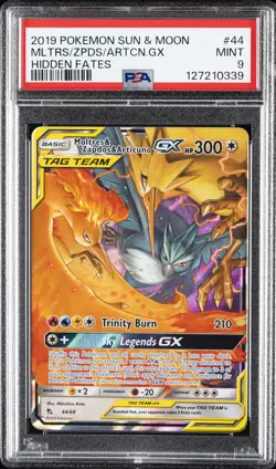2019 POKEMON SUN & MOON HIDDEN FATES #44 MOLTRES & ZAPDOS & ARTICUNO GX PSA 9 - Image 1