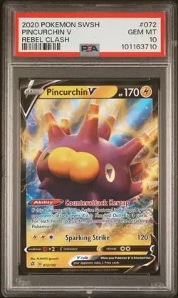 2020 POKEMON SWORD & SHIELD REBEL CLASH #072 PINCURCHIN V PSA 10 - Image 1