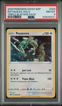 2020 POKEMON SWSH BLACK STAR PROMO TRIPLE BLISTERS PACK #029 RAYQUAZA-HOLO PSA 8 - Image 1