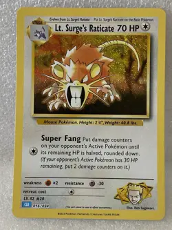 Pokemon Lt. Surge's Raticate 016/034 Trading Card Game Classic Holo Rare NM - Image 1