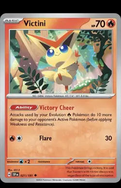 Pokemon TCG Victini 021/191SV08: Surging Sparks Reverse Holo Card Collectible - Image 1