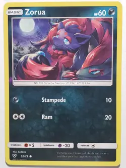 REVERSE HOLO Zorua 52/73 NM - Shining Legends Pokemon Card - kodama Art - Image 1