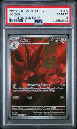 2023 POKEMON OBF EN-OBSIDIAN FLAMES ILLUSTRATION RARE #205 SCIZOR PSA 8 - Image 1