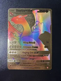 Pokemon Charizard GX HP250 Rainbow Gold Foil Fan Art Card - Image 3