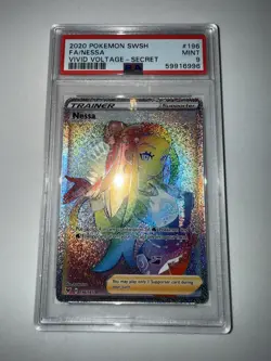 2020 Pokemon SWSH Vivid Voltage Nessa Secret Rare Full Art #196 PSA 9 - Image 1