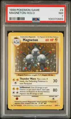 1999 POKEMON BASE SET UNLIMITED #9 MAGNETON-HOLO PSA 7 - Image 1