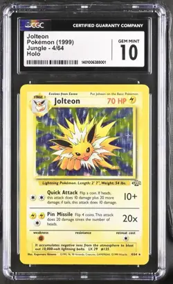 CGC 10 GEM MINT Jolteon 1999 Jungle 4/64 Holo Pokemon Card - Image 1