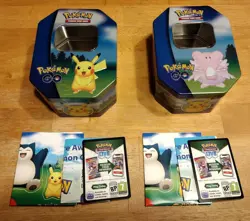 Lot 2 Pokemon Go Card Game Mini Tin & Promo Card, Sticker Pikachu Blissey EMPTY - Image 1