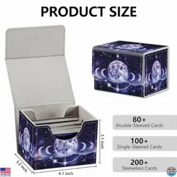 Magnetic Card Case Deck Box for MTG & TCG - Holds 200 Cards, Purple Moons Design - Image 2