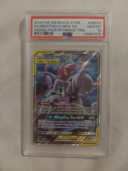 2019 POKEMON SM BLACK STAR PROMO #SM191 FULL ART/MEWTWO & MEW GX PSA 10 - Image 1