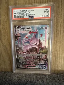 Pokemon 2021 Sword & Shield Fusion Strike Espeon VMAX Card #270/264 PSA 9 - Image 1