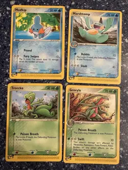 Pokemon Four Card E-Reader Lot! Mudkip, Treecko, Marstomp, Grovyle Vintage Base - Image 1