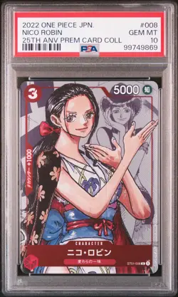 2022 ONE PIECE JPN 25TH ANNIVERSARY PREMIUM CARD COLL #008 NICO ROBIN PSA 10 - Image 1