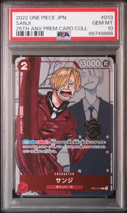 2022 ONE PIECE JPN 25TH ANNIVERSARY PREMIUM CARD COLLECTION #013 SANJI PSA 10 - Image 1