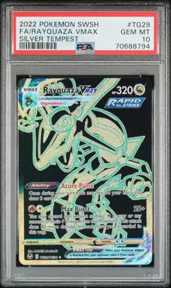 2022 Pokemon Silver Tempest Full Art Rayquaza VMAX Gold TG29 - PSA 10 Gem Mint - Image 1