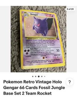 Pokemon Retro Vintage Holo Gengar 66 Cards Fossil Jungle Base Set 2 Team Rocket - Image 1