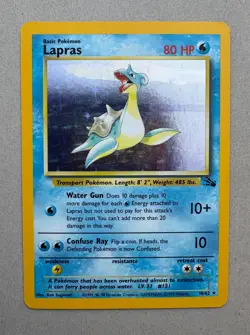 Lapras Holo Rare 10/62 1999 Fossil, Pokemon TCG Raw Card - Image 1