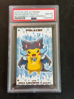 PSA 8 Poncho-Wearing Pikachu Business Card M Charizard X Mega Charizard Pokemon - Image 1