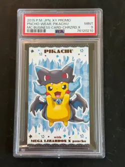 PSA 9 Poncho-Wearing Pikachu Business Card M Charizard X Mega Charizard Pokemon - Image 1