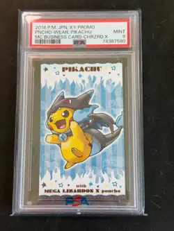Pokemon Japanese Mega Charizard X Poncho Pikachu PSA 9 MINT Business Card - Image 1