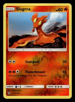 Slugma 43/214 Reverse Holo S&M Lost Thunder Pokemon Card - Image 1