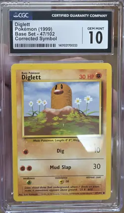 CGC 10 GEM MINT Diglett 1999 Base Set 47/102 Corrected Symbol Pokemon Card - Image 1