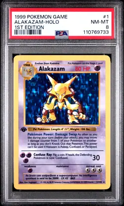 1999 POKEMON BASE SET 1ST EDITION #1 ALAKAZAM-HOLO PSA 8 - Image 1