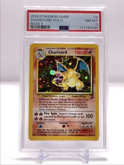 CHARIZARD 2000 POKEMON GAME BASE II RARE HOLO 4/130 PSA 8 Q3726 - Image 1