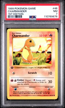 1999 POKEMON BASE SET 1ST EDITION #46 CHARMANDER PSA 7 - Image 1