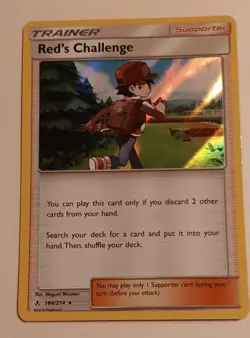 Pokemon TCG SM Unbroken Bonds 184/214 Red's Challenge Reverse Holo Trainer Card - Image 1