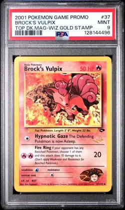 2001 POKEMON PROMO TOP DECK MAGAZINE W WIZARDS GOLD STAMP BROCK'S VULPIX PSA 9 - Image 1