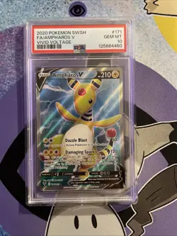2020 Pokemon SWSH Ampharos V #171 FULL ART (Vivid Voltage) PSA 10 Gem MT - Image 1