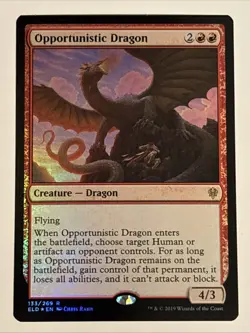 MTG Throne of Eldraine Opportunistic Dragon Foil 133/269 NM Rare - Image 1