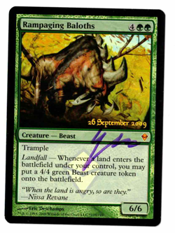 Ravenous Baloths Foil Zendikar Prerelease Promo signed by artist Eric Deschamps! - Image 1
