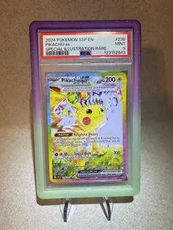2024 POKEMON Surging Sparks 238/191 PIKACHU EX PSA 9 SIR (With Slab Guard) - Image 1