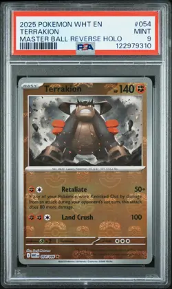 2025 POKEMON WHT EN-WHITE FLARE MASTER BALL REVERSE HOLO #054 TERRAKION PSA 9 - Image 1