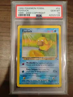 1999 POKEMON FOSSIL PSYDUCK PSA 10 53/62 1999-2000 Copyright RARE 13 POP - Image 1
