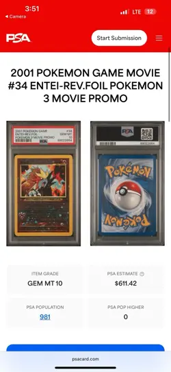 2001 POKEMON GAME MOVIE POKEMON 3 MOVIE PROMO #34 ENTEI-REVERSE FOIL PSA 10 - Image 5
